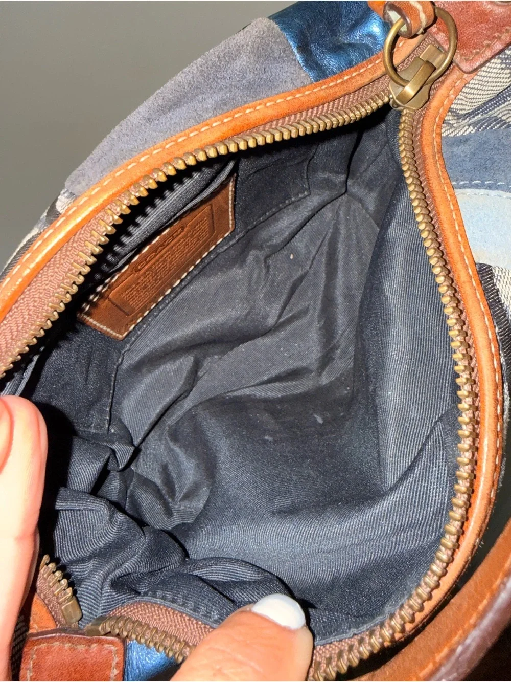 Coach Denim Patchwork Demi Shoulder Bag Purse RARE